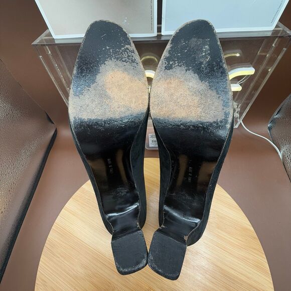 Salvatore Ferragamo Black Suede Platform Block Heel Pumps Size 9 AA - Picture 6 of 11